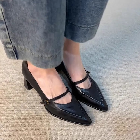 Damen elegante Mary Jane Pumps mit modischem Riemchen und komfortablem Blockabsatz EB