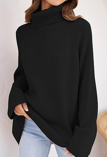 Damen Feinstrickpullover mit hohem Kragen und weitem Schnitt EB