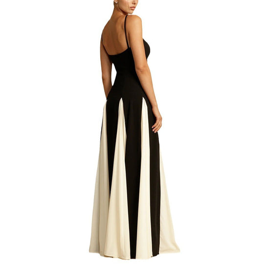 Damen Maxikleid mit tiefem V-Ausschnitt und eleganten Falten EB