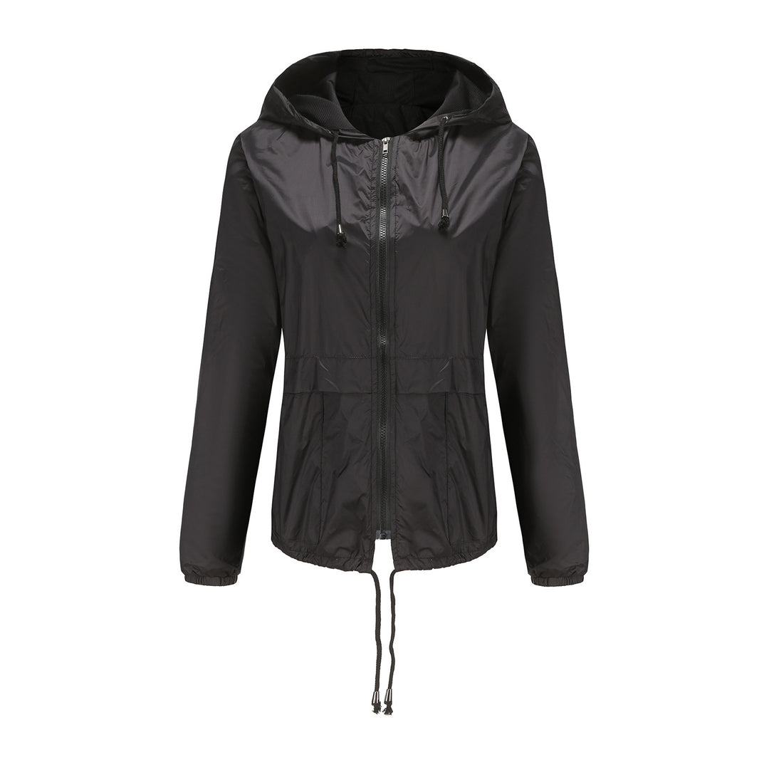 Damen sportliche Windbreaker-Jacke mit verstellbarer Kapuze und elastischen Bündchen EB