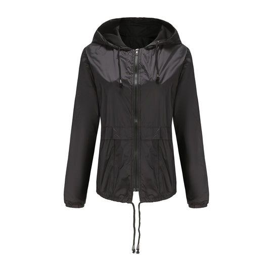 Damen sportliche Windbreaker-Jacke mit verstellbarer Kapuze und elastischen Bündchen EB