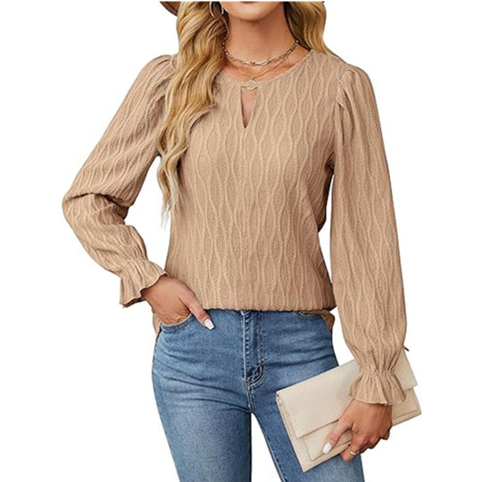 Damen Strickbluse mit dekorativen Ärmelabschlüssen EB