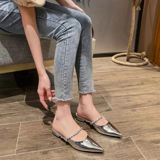 Damen elegante Sling-Ballerinas mit Luxus-Kettenakzent EB