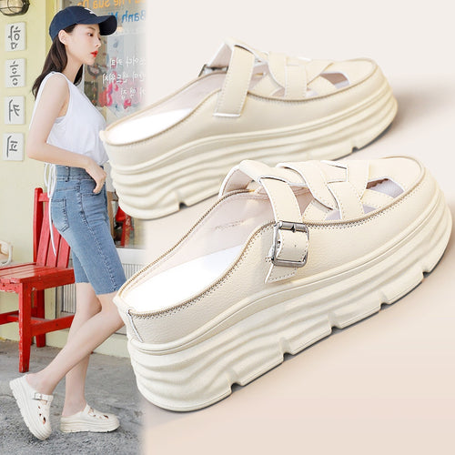 Damen Platform Mules mit modischem Schnallen-Design und atmungsaktivem Obermaterial EB