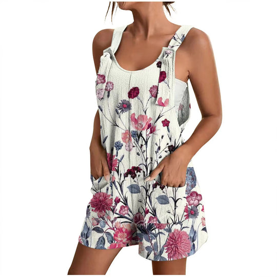 Damen lässiger Overall mit floralem Design und praktischen Taschen EB