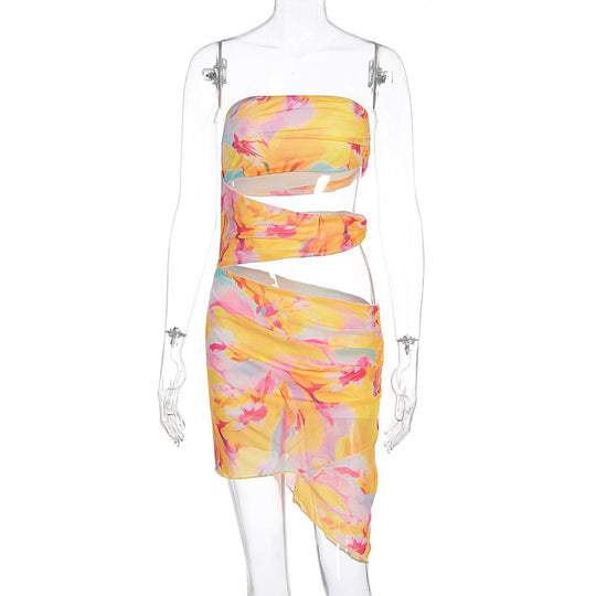 Damen Mini-Kleid mit asymmetrischem Schnitt und farbenfrohen Details EB