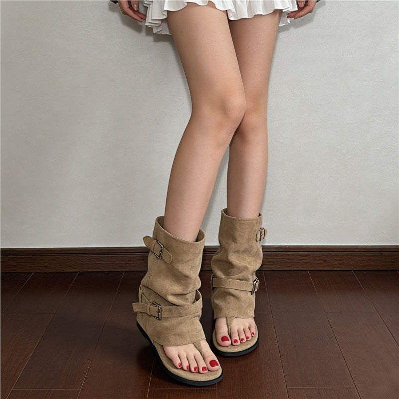 Damen Sandalen mit Raffungen und modischen Schnallen EB
