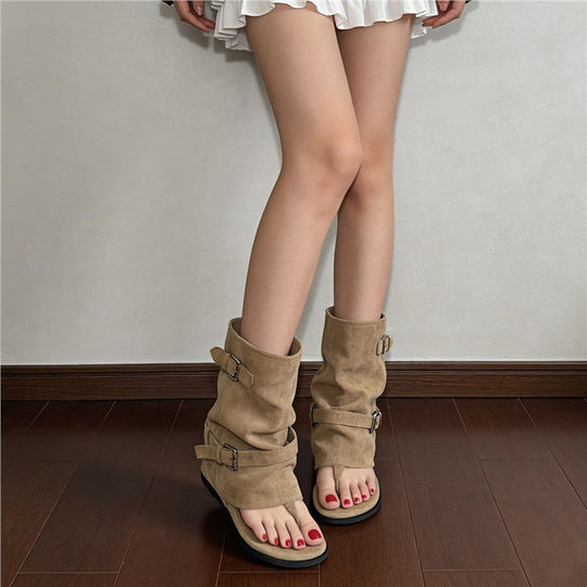 Damen Sandalen mit Raffungen und modischen Schnallen EB