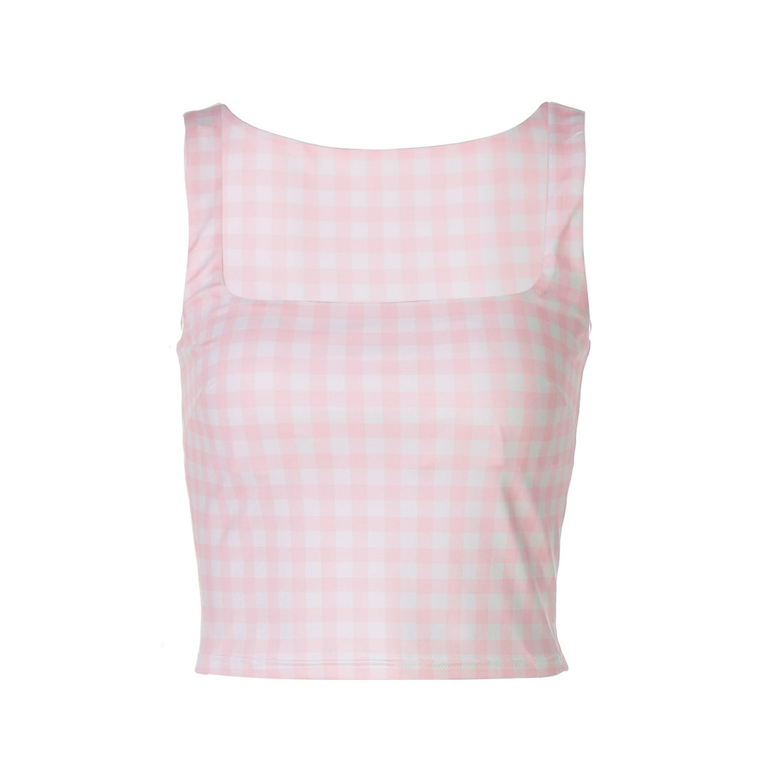 Damen Crop-Top mit quadratischem Ausschnitt und Karomuster EB