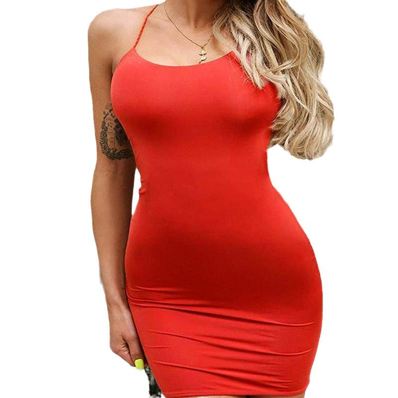 Damen figurbetontes Spaghettiträgerkleid EB