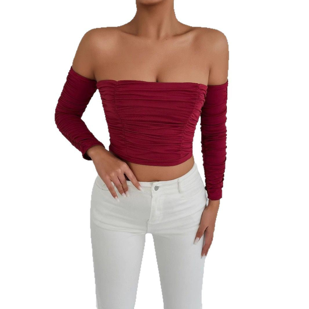 Damen Off-Shoulder Crop Top mit Faltenwurf EB