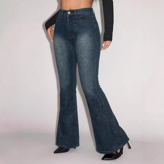Damen Flared Jeans mit hohem Bund und einzigartigem Strukturdesign EB
