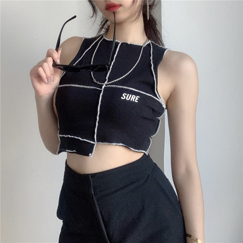Damen Crop-Top mit kreativem Schnitt und kontrastierenden Nähten EB
