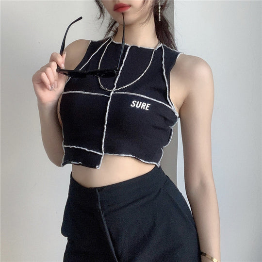 Damen Crop-Top mit kreativem Schnitt und kontrastierenden Nähten EB