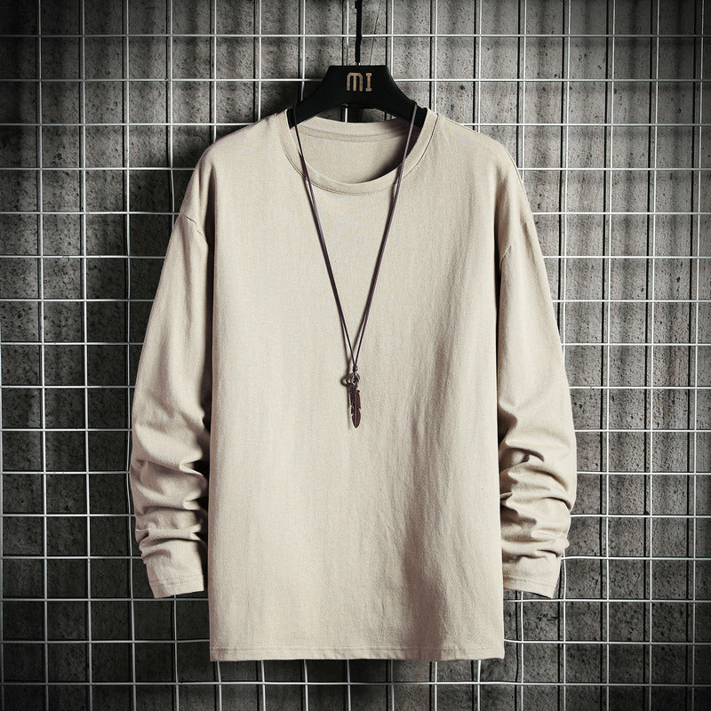 Herren nan lässiges Baumwoll-Basic-Langarmshirt mit Rundhals, Relaxed Fit und verstärkter Saumverarbeitung EB