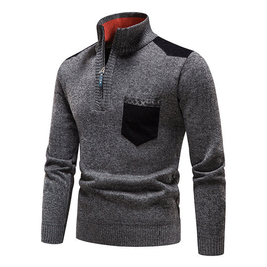 Herren hochwertiger Strickpullover mit modernem Reißverschluss und praktischer Brusttasche EB