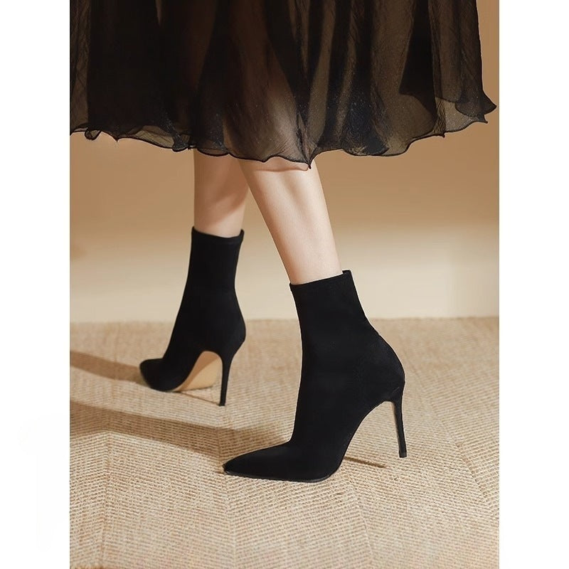 Damen elegante Ankle Boots mit spitzem Design und hohem Absatz EB