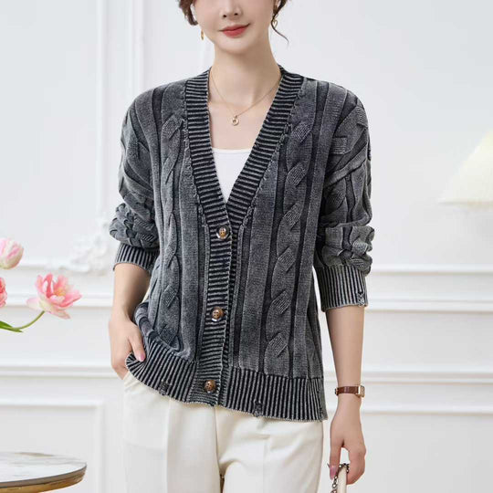 Damen Gemusterter Strickcardigan mit Zopfmuster und Knopfdetails EB