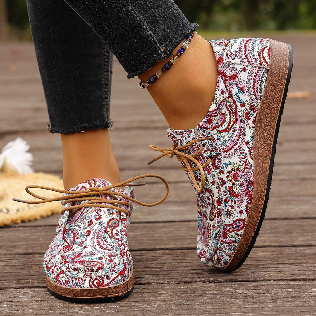 Damen modische Schnürschuhe mit floralem Muster und komfortabler Sohle EB