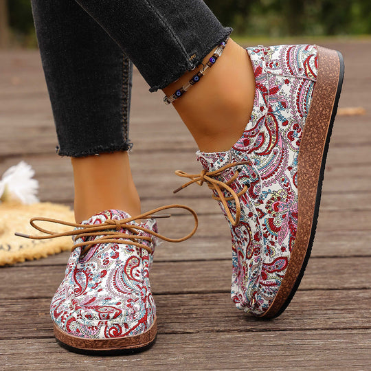 Damen modische Schnürschuhe mit floralem Muster und komfortabler Sohle EB
