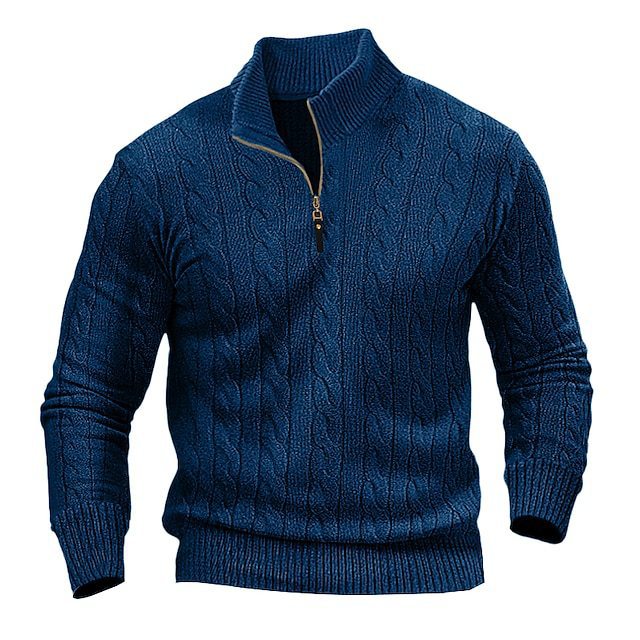 Herren Strickpullover mit hohem Kragen und strukturiertem Zopfdesign EB