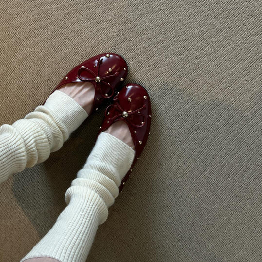 Damen Ballerinas mit modischem Schleifendesign und dekorativem Perlenbesatz EB