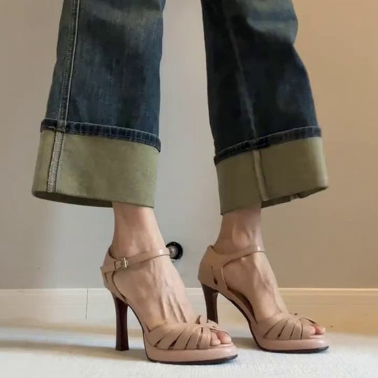 Damen Elegante Sandalen mit modischem Riemendesign und hohem Absatz EB