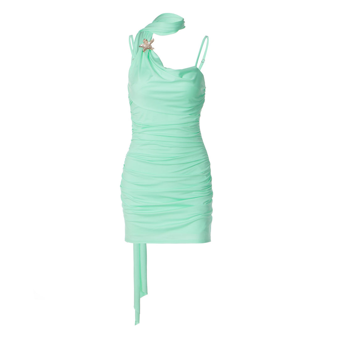 Damen Figurbetontes Minikleid mit asymmetrischem Ausschnitt und Raffungen EB