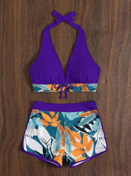 Damen Bikini-Set mit floralem Muster und herausnehmbarem Push-Up-BH EB