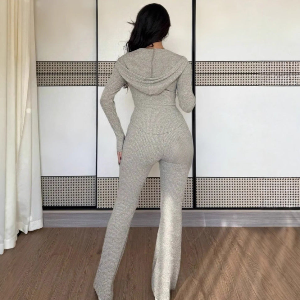 Damen Hochwertiger Strickanzug mit Reißverschluss und weitem Bein EB