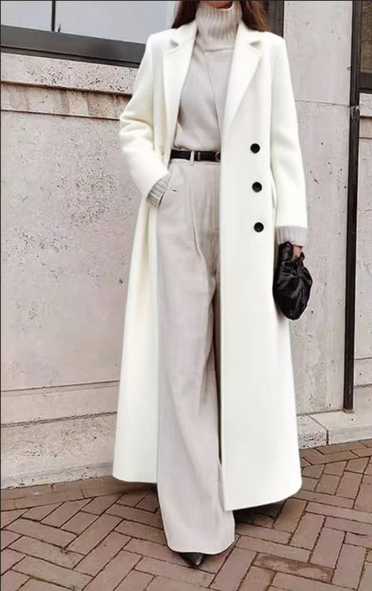 Damen Eleganter Wollmantel mit doppelter Knopfleiste und tiefen Taschen EB