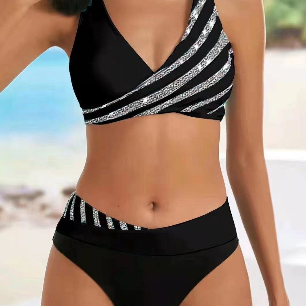Damen Sportlicher Bikini mit modischem Wickeloberteil EB