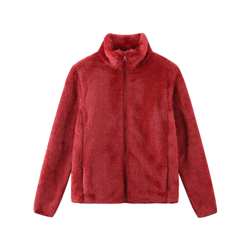 Damen gemütliche Fleecejacke mit hohem Kragen und praktischem Reißverschluss EB