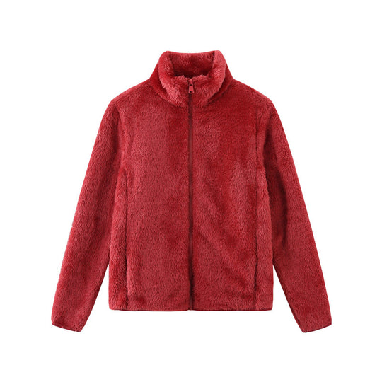 Damen gemütliche Fleecejacke mit hohem Kragen und praktischem Reißverschluss EB