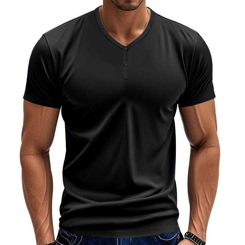 Herren Kurzarm Henley-T-Shirt mit atmungsaktiver Struktur EB