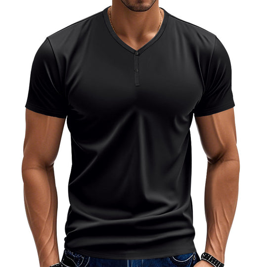 Herren Kurzarm Henley-T-Shirt mit atmungsaktiver Struktur EB