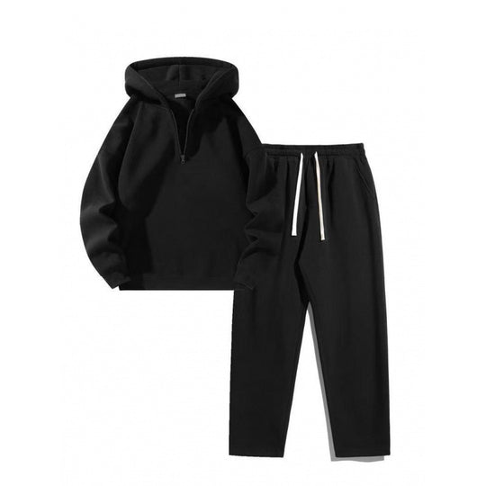 Damen nan Relax-Set mit kurzem Halbzip, übergroßer Kapuze und taillenhoher tapered Jogginghose EB