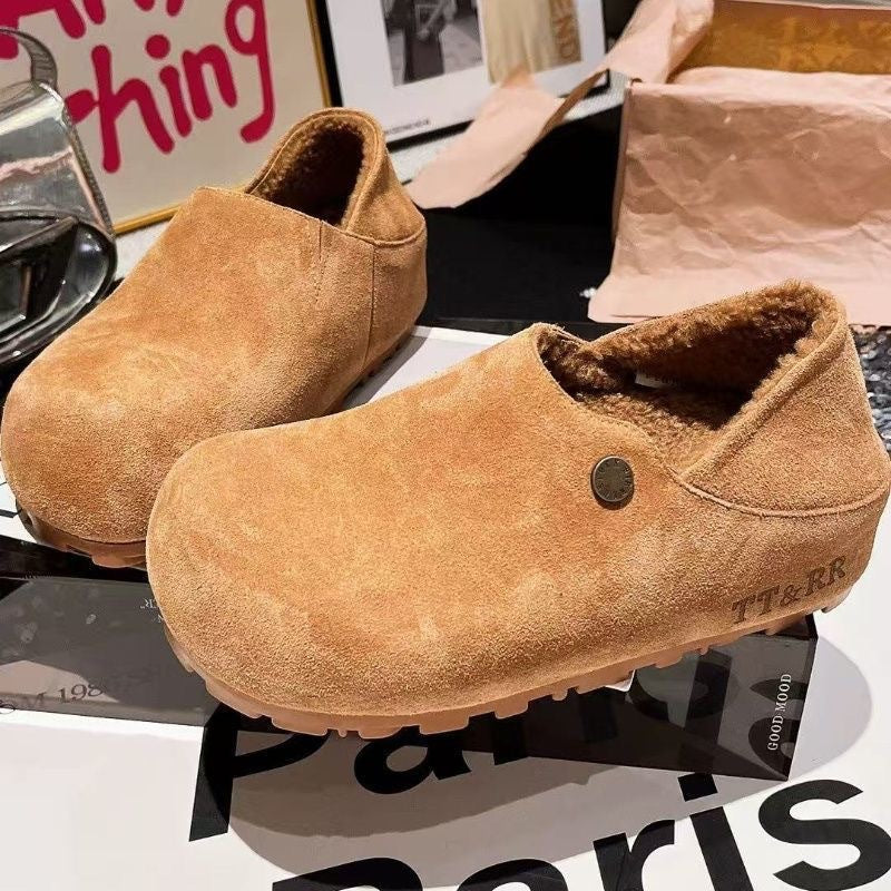 Damen weiche Hausschuhe aus Veloursleder mit warmem Innenfutter EB