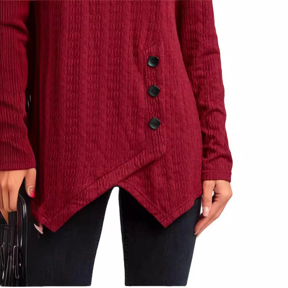 Damen asymmetrisches Langarmshirt mit Knopfdetails und strukturiertem Design EB