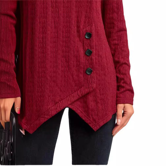 Damen asymmetrisches Langarmshirt mit Knopfdetails und strukturiertem Design EB