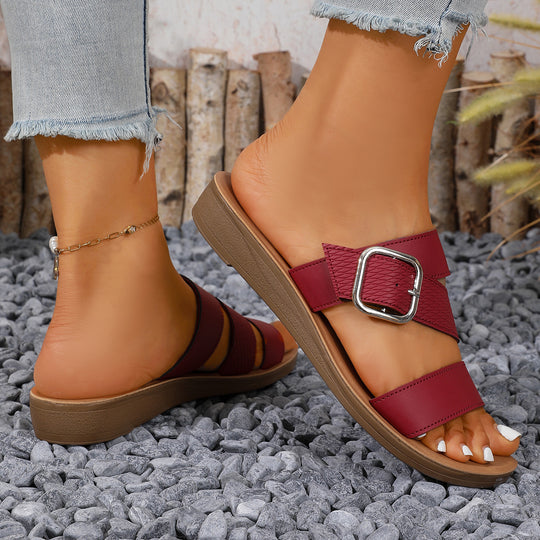 Damen Bequeme Wedge-Pantoletten mit modischem Schnallen-Design EB