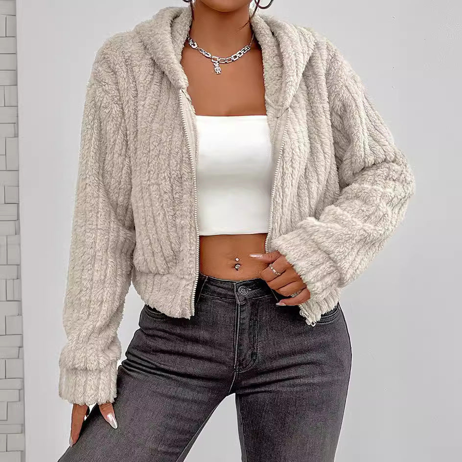 Damen Rotationsjacke aus kuscheligen Fleece mit Hohem Kragen EB