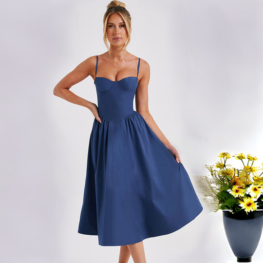 Damen Midikleid mit tailliertem Oberteil und fließendem Rock EB