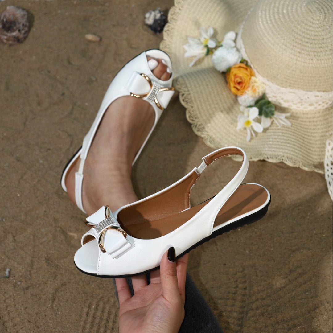 Damen offene Slingback-Sandalen mit funkelnder Schleifenapplikation EB