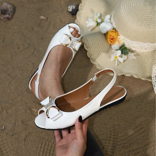 Damen offene Slingback-Sandalen mit funkelnder Schleifenapplikation EB
