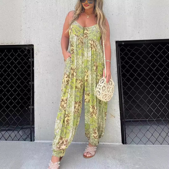 Damen Verspielter Maxijumpsuit mit floralem Muster und praktischen Taschen EB