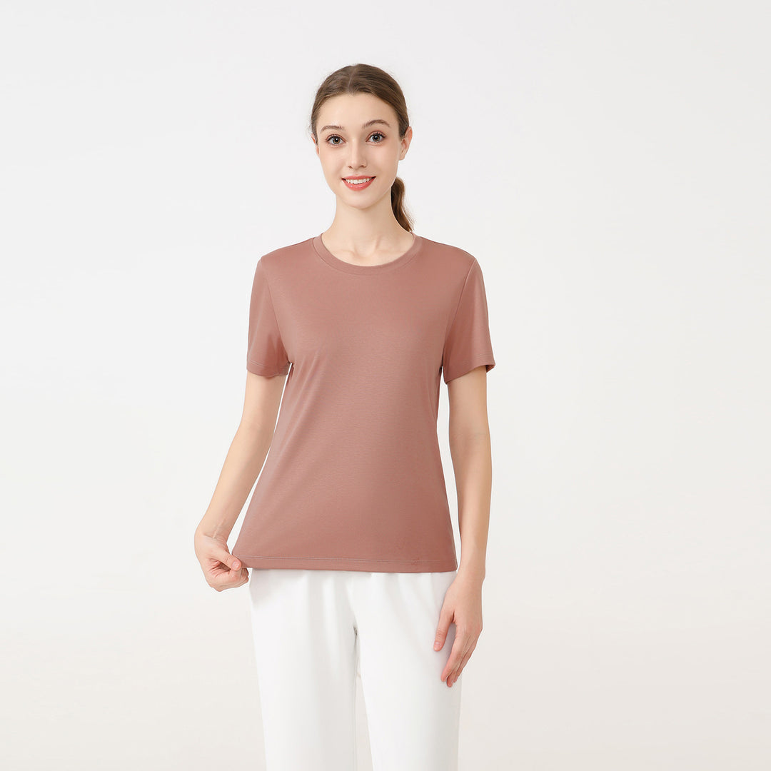 Damen klassisches Rundhals Baumwoll T-Shirt mit kurzem Arm und figurfreundlichem Schnitt EB