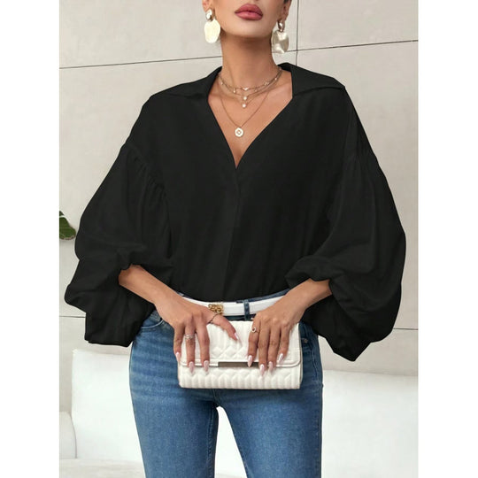 Damen Bluse mit voluminösen Ballonärmeln und elegantem Kragen EB