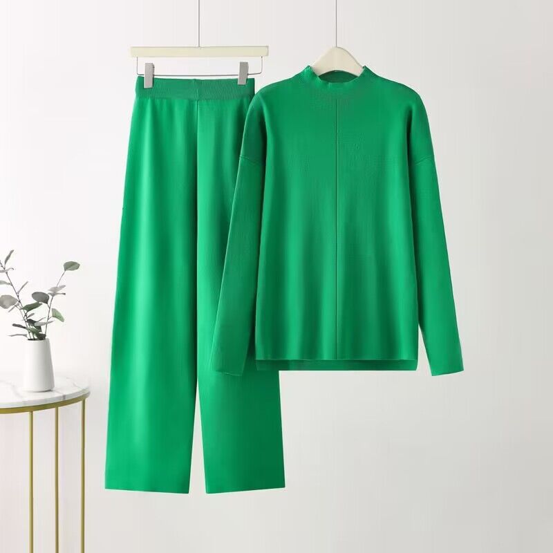 Damen elegantes Set aus langärmligem Oberteil und Palazzo-Hosen EB