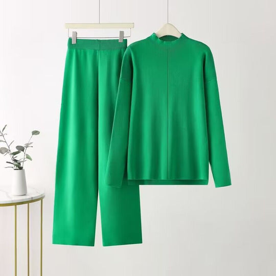 Damen elegantes Set aus langärmligem Oberteil und Palazzo-Hosen EB